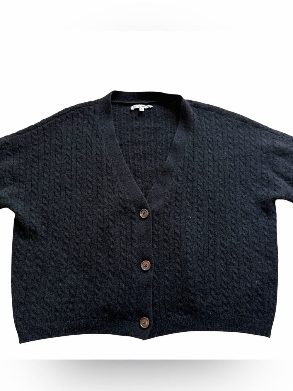 Reformation Guista Cropped Cashmere Cardigan Size Small Black Cableknit Sweater - Picture 4 of 8